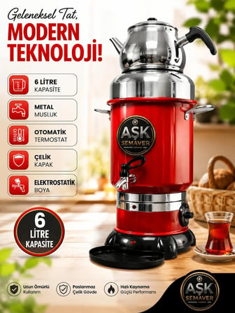 Nostalji aşk semaver (kırmızı) 6 litre