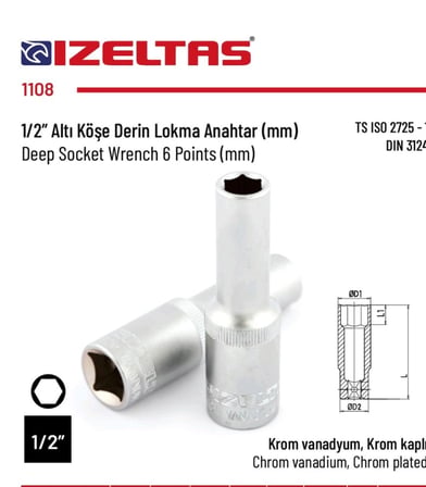 1/2 Derin Lokma Altı Köşe 17mm
