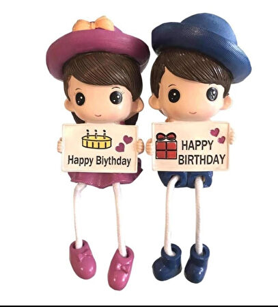Sevgiliye Kız-Erkek Hediyelik Happy Bırthday Baskılı Oturan Biblo