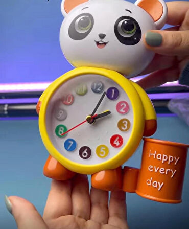 panda  Tasarımlı Saat Kalemlik  Kızlar ve Erkekler İçin Yatak Odaları ve Oyun Odaları Saati sarı renk