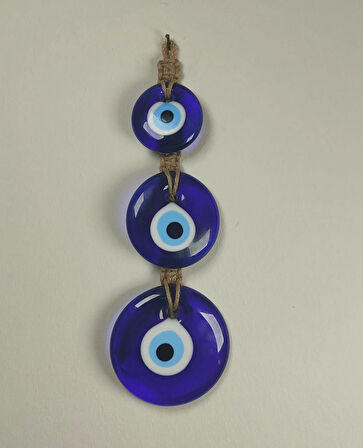  Dekoratif Nazarlık, İpli Nazar Boncuğu makrome örgülü 3 sıra 28 cm