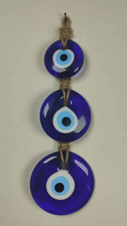  Dekoratif Nazarlık, İpli Nazar Boncuğu makrome örgülü 3 sıra 28 cm