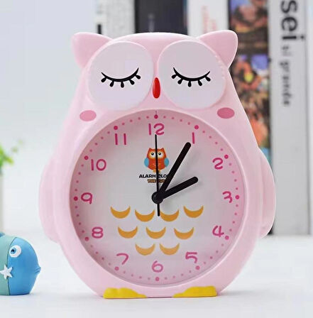 Baykuş Büyük Boy Sevimli Baykuş  Saat Çocuk odası saati pembe renk