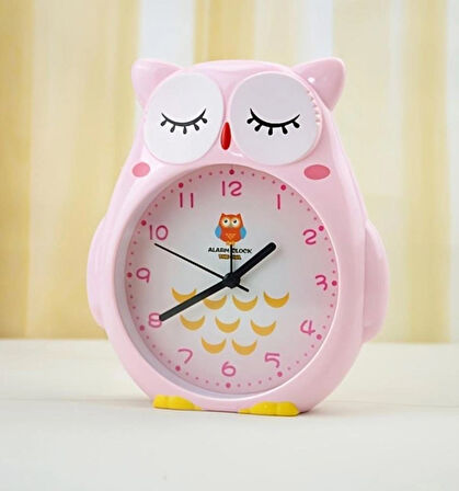 Baykuş Büyük Boy Sevimli Baykuş  Saat Çocuk odası saati pembe renk