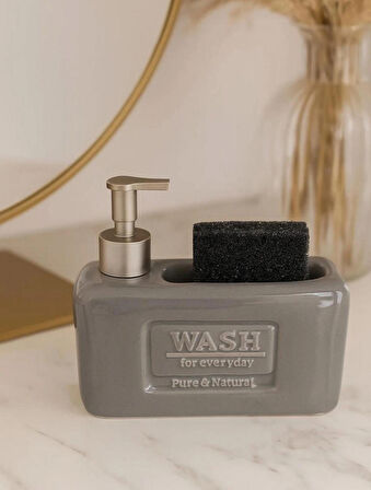 Şık ve Fonksiyonel Seramik Süngerlikli Sıvı Sabunluk/Deterjanlık, Gri, 500 ml