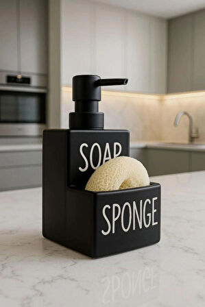  Seramik Sıvı Sabunluk ve Süngerlik | Şık ve Pratik Banyo MUTFAK  17 x 9 cm siyah renk