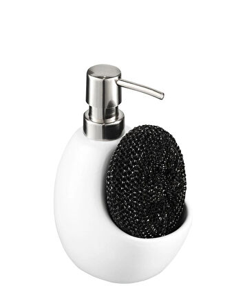 Lüks Porselen Sıvı Sabunluk beyaz Süngerlik Bölmeli 460 ml