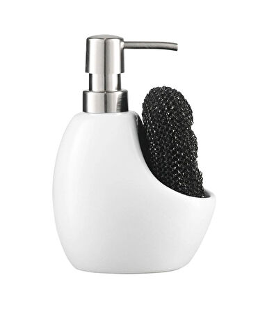 Lüks Porselen Sıvı Sabunluk beyaz Süngerlik Bölmeli 460 ml