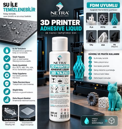 3D Printer Tabla Yapıştırma Sıvısı, 3D Yazıcı Baskı ve Tabla Yapıştırıcı Sıvı 200 ml Soğuyunca Kolay Sökülebilir Formül, PLA Katman İzi Yok Edici – Katman İzi Azaltıcı Yüzey İşlem Sıvısı