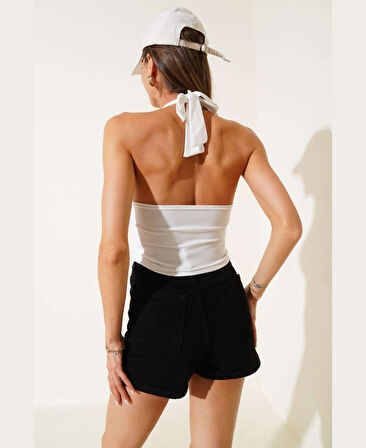 Intive V Yaka Çıkarılabilir Padli Boyundan Bağlamalı Croptop/Büstiyer