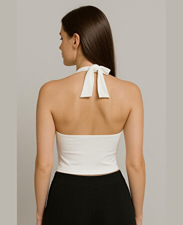 Intive V Yaka Çıkarılabilir Padli Boyundan Bağlamalı Croptop/Büstiyer