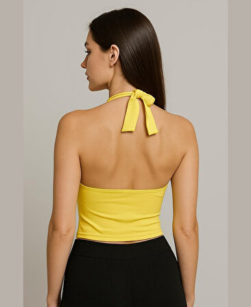 Intive V Yaka Çıkarılabilir Padli Boyundan Bağlamalı Croptop/Büstiyer