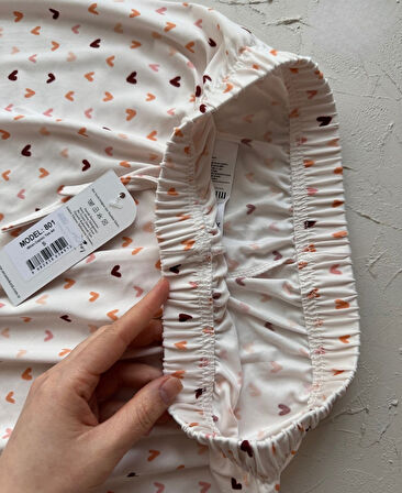Intive Pembe/Somon Küçük Kalp Desenli Açık Bej Beli Lastikli Milan Pijama Altı