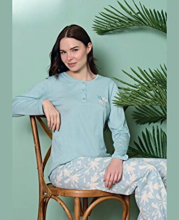 Poleren Modal Kumaş Rahat Gömlek Pantolon/Sıfır Yaka Desenli Düz Battal Pijama Takımları