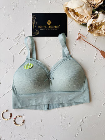 Celine C Cup Bambu Hisli Ultra Rahat Polamid Kumaştan Dokulu Dantel Detaylı Balensiz Desteksiz Sütyen
