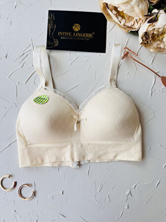 Celine C Cup Bambu Hisli Ultra Rahat Polamid Kumaştan Dokulu Dantel Detaylı Balensiz Desteksiz Sütyen