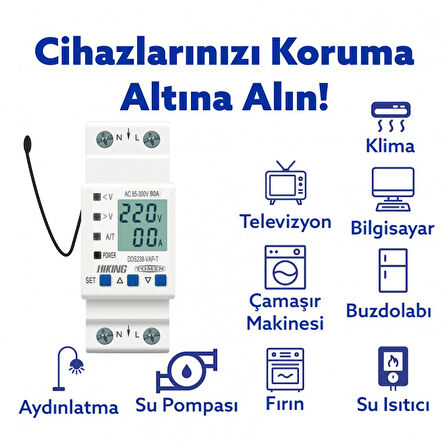 Tomzn Hiking Sıcaklık Korumalı Voltaj ve Akım Koruma Rölesi 80A Dahili Kontaktör Elektrik Bekçisi