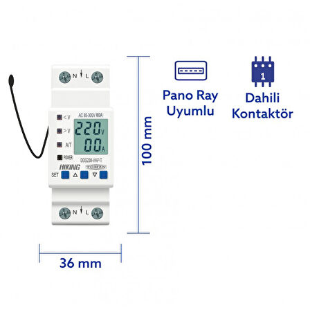 Tomzn Hiking Sıcaklık Korumalı Voltaj ve Akım Koruma Rölesi 80A Dahili Kontaktör Elektrik Bekçisi