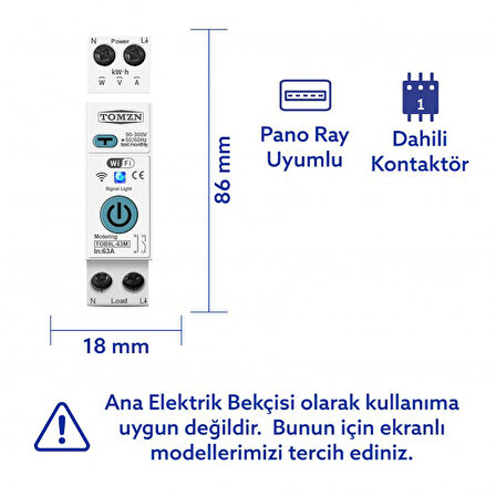 Tomzn Akıllı Kaçak Akım Rölesi ve Voltaj Akım Koruma Rölesi 63A WiFi Özellikli SmartLife