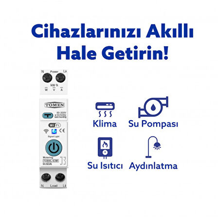 Tomzn Akıllı Kaçak Akım Rölesi ve Voltaj Akım Koruma Rölesi 63A WiFi Özellikli SmartLife