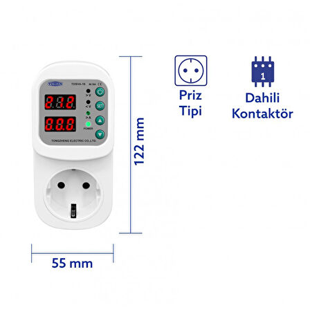 Tomzn Akım Korumalı Priz 16A Ayarlanabilir Voltaj ve Akım Koruma Prizi - Elektrik Bekçisi