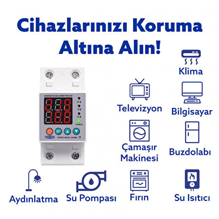 Tomzn Voltaj ve Akım Koruma Rölesi Yüksek Alçak Gerilim Akım Koruyucu 100A Elektrik Bekçisi
