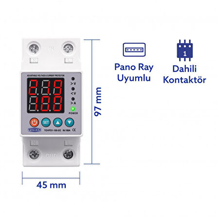 Tomzn Voltaj ve Akım Koruma Rölesi Yüksek Alçak Gerilim Akım Koruyucu 100A Elektrik Bekçisi