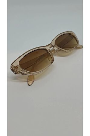 Retro Unisex Küçük Çekik Güneş Gözlüğü Nude Renk Gözlük Silme Bezi Kılıfı Hediye