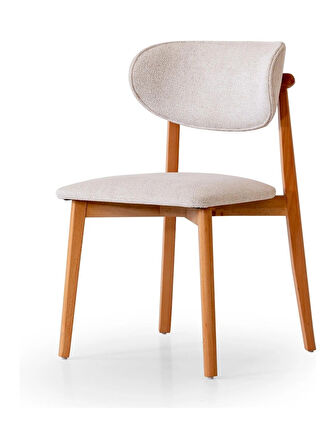 Nukzi Royal 2'li Set Iskandinav Sandalye, Ahşap Ayaklı Kumaş Kaplama Modern Mutfak Yemek Masası Sandalyesi - Krem