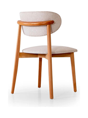 Nukzi Royal 2'li Set Iskandinav Sandalye, Ahşap Ayaklı Kumaş Kaplama Modern Mutfak Yemek Masası Sandalyesi - Krem