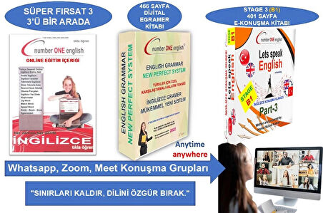 Dijital Elektronik GRAMER KİTABI+B1 KONUŞMA KILAVUZU … Number One English 50 Saat Online Paket Eğitim+ Elektronik Sınav+ 7/24 WhatsApp- Zoom- Google Meet konuşma Grupları ve Canlı Destek – EZBER BOZAN SİSTEM- EFSANE İNDİRİMLE YILLIK 99-TL