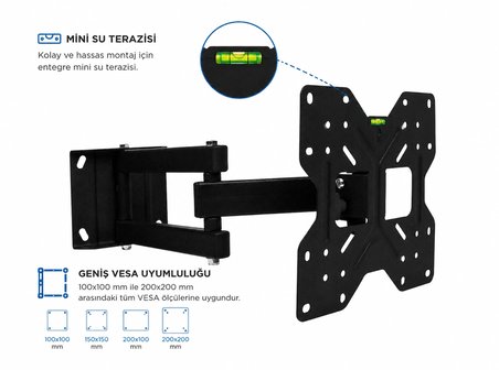  Hareketli Lcd Led Televizyon Duvar Asma Aparatı 22- 49"ınch ( 56 -124 Ekran Arası) Tv Askı Aparatı