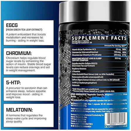 Nutrex Lipo 6 Nighttime Fat Burner Sleep Aid Weight Loss Metabolism Appetite 5-HTP+THEANİNE+SAFFRON