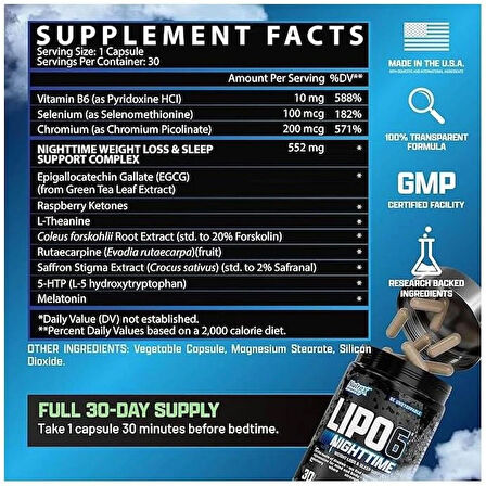 Nutrex Lipo 6 Nighttime Fat Burner Sleep Aid Weight Loss Metabolism Appetite 5-HTP+THEANİNE+SAFFRON