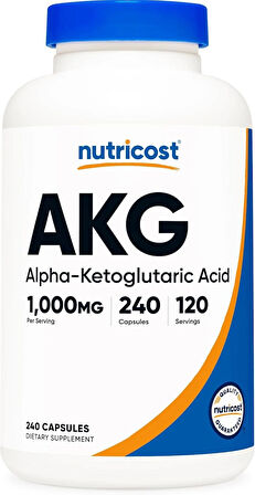 Nutricost AKG Alpha Ketoglutaric Acid  1,000 mg 240 Caps  Glutamine & Arginine, Energy Support