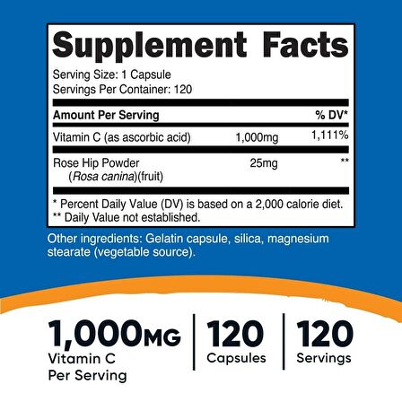 Nutricost Vitamin C with Rose Hips 120 Capsules