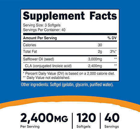 Nutricost CLA (Conjugated Linoleic Acid) 2,400mg, 120 Softgels - Gluten Free, Non-GMO, 800mg Per Softgel