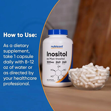 Nutricost İnositol 500mg 240 Caps Veggie Non-GMO Gluten Free (Myo-Inositol)
