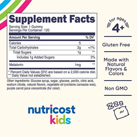 Nutricost Kids Melatonin Uyku Night Sleep Gummies 120