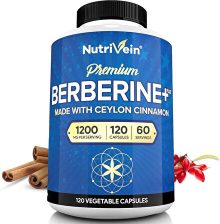 Nutrivein Premium Berberine HCL 1200 mg Ceylon Cinnamon Defenses, Digestion, & Metabolism - 120 Caps