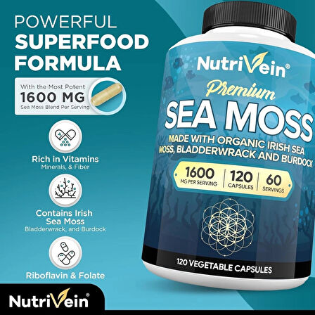 Nutrivein Sea Moss Bladderwrack Burdock Prebiotic Immune Digestive Thyroid,Skin Keto Detox Gut Joint