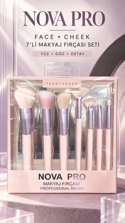NOVA PRO Face + Cheek 7’li Profesyonel Makyaj Fırçası Seti – Yüz, Göz, Kaş ve Detay
