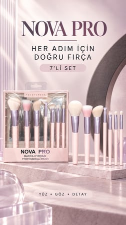 NOVA PRO Face + Cheek 7’li Profesyonel Makyaj Fırçası Seti – Yüz, Göz, Kaş ve Detay