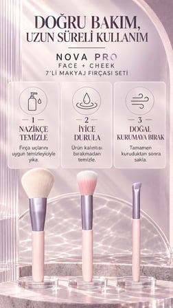 NOVA PRO Face + Cheek 7’li Profesyonel Makyaj Fırçası Seti – Yüz, Göz, Kaş ve Detay