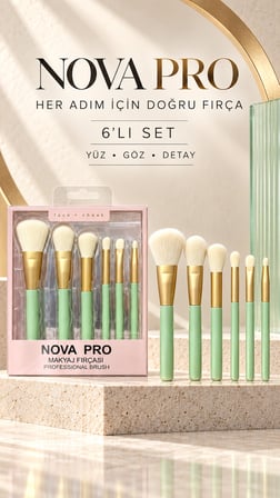 NOVA PRO Face + Cheek 6’lı Makyaj Fırçası Seti – Yüz, Göz ve Detay Fırçaları