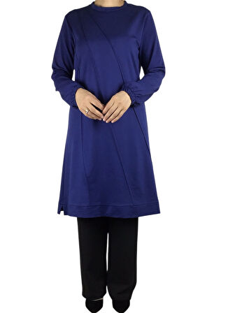 KADIN ÖNÜ DİKİŞLİ KOLLARI LASTİKLİ ETEK UCU BANTLI KRİSTAL İKİ İPLİK MEVSİMLİK TUNİK