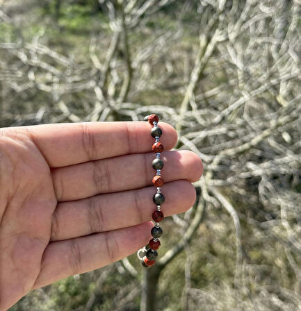 Kırmızı Jasper, Pirit, Hematit Bileklik - Nevada Red GreenBileklik - Tasarım Bileklik