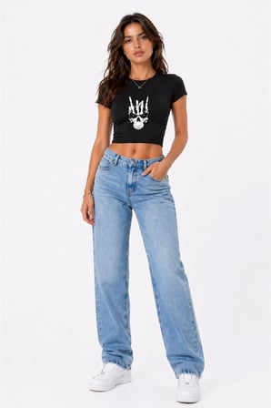 Nevermind Kadın Baby Tee Crop Tişört Kuru Kafa Baskılı Dark Aesthetic Slim Fit %100 Pamuk