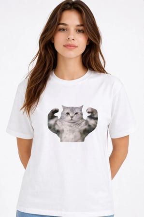 Nevermind Kadın Tişört Baskılı Kedi Desenli Basic Günlük Rahat %100 Pamuk