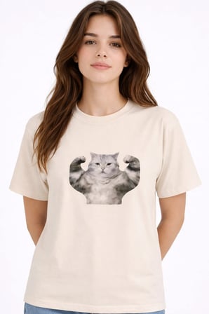 Nevermind Kadın Tişört Baskılı Kedi Desenli Basic Günlük Rahat %100 Pamuk